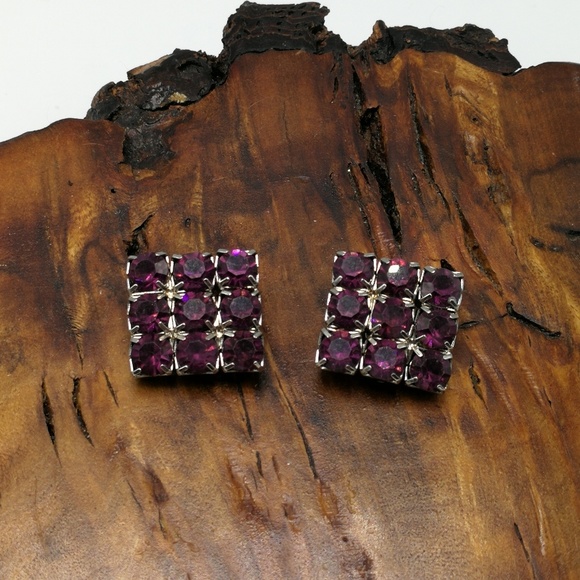 Vintage Jewelry - Vintage eggplant plum purple Crystal square glam Vintage Jewelry - Vintage eggplant plum purple Crystal square glam